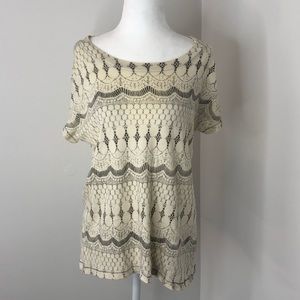 Current/Elliott Cream Pattern Boatneck T-Shirt